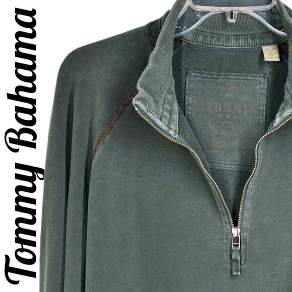 TOMMY BAHAMA Pine Green Mock Neck 1/4 Zip Pullover Sweater, Size XL - Picture 2 of 10